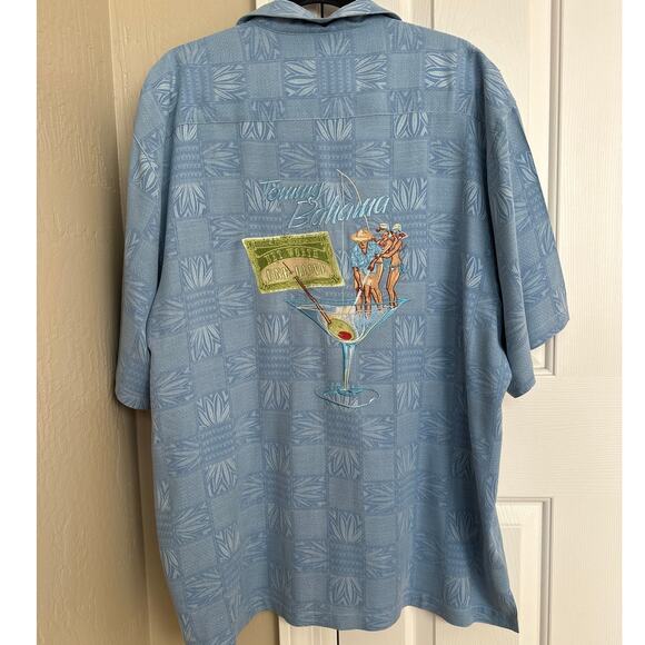 Tommy Bahama 100% Silk Button Down Shirt Net Worth One Olive Embroidered - Picture 1 of 9